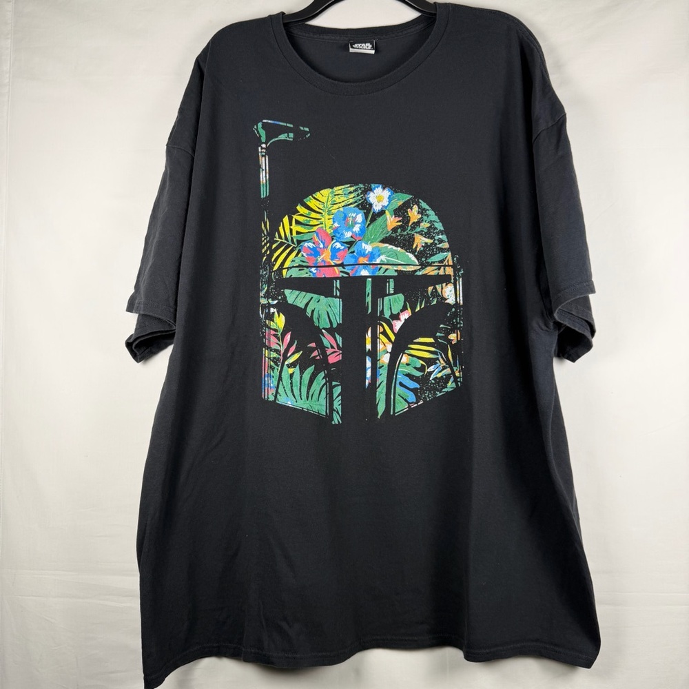 Star Wars Boba Fett Floral Helmet Shirt 2XL Black Delta Pro Weight Lucas Vintage